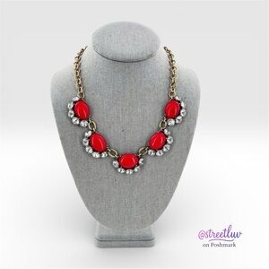 Stella & Dot Mae Statement Necklace Red Cabochons NIB